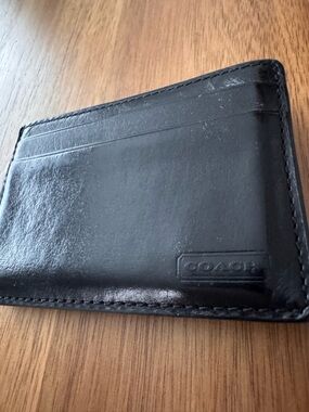Coach Black Leather Slim Wallet with Money Clip